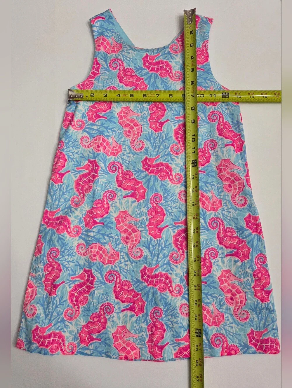 Tommy Bahama Girls Pink Seahorse Print Dress with Light Blue Background Size 7
